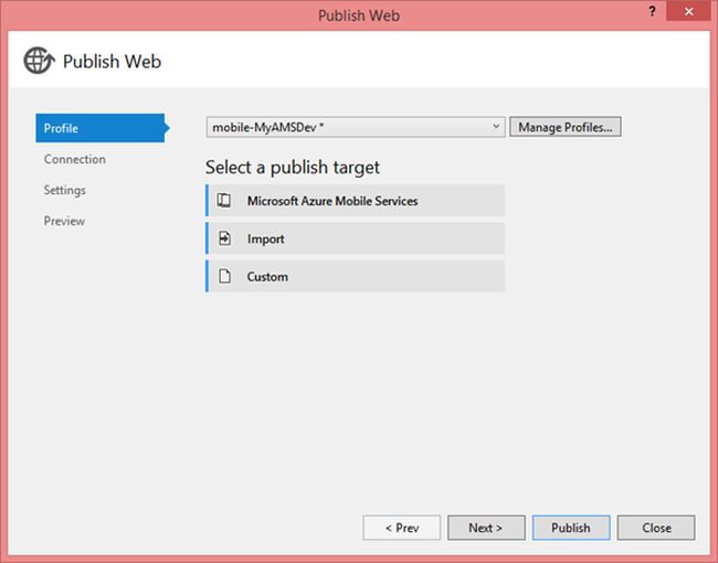 select a publish target